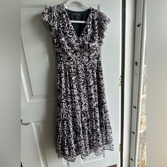 NWOT Banana Republic Black White Pink Midi Sundress with Flutter Sleeves - Picture 1 of 10